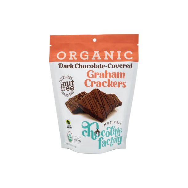 NUT FREE CHOCOLATE FACTORY: Organic Dark Chocolate Covered Graham Crackers, 4.16 oz