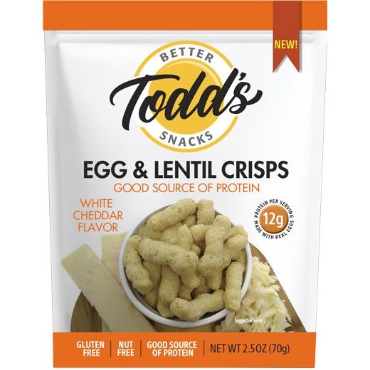 TODDS BETTER SNACKS: White Cheddar Egg Lentil Chips, 2.5 oz