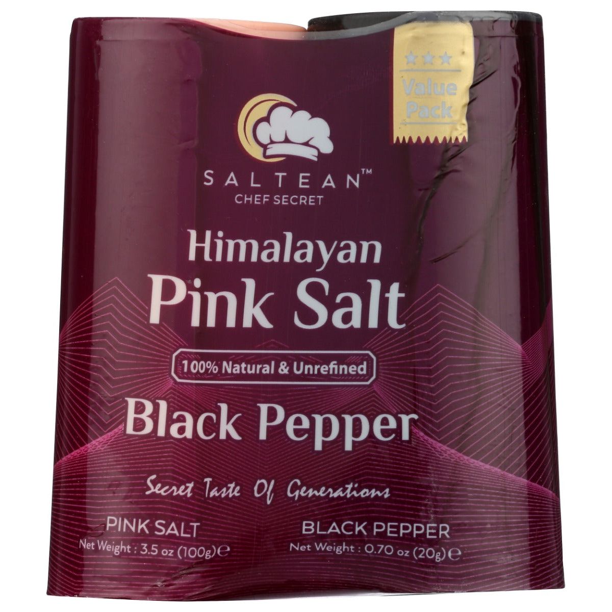 SALTEAN CHEF SECRET: Himalayan Salt and Black Pepper Set, 3.5 oz