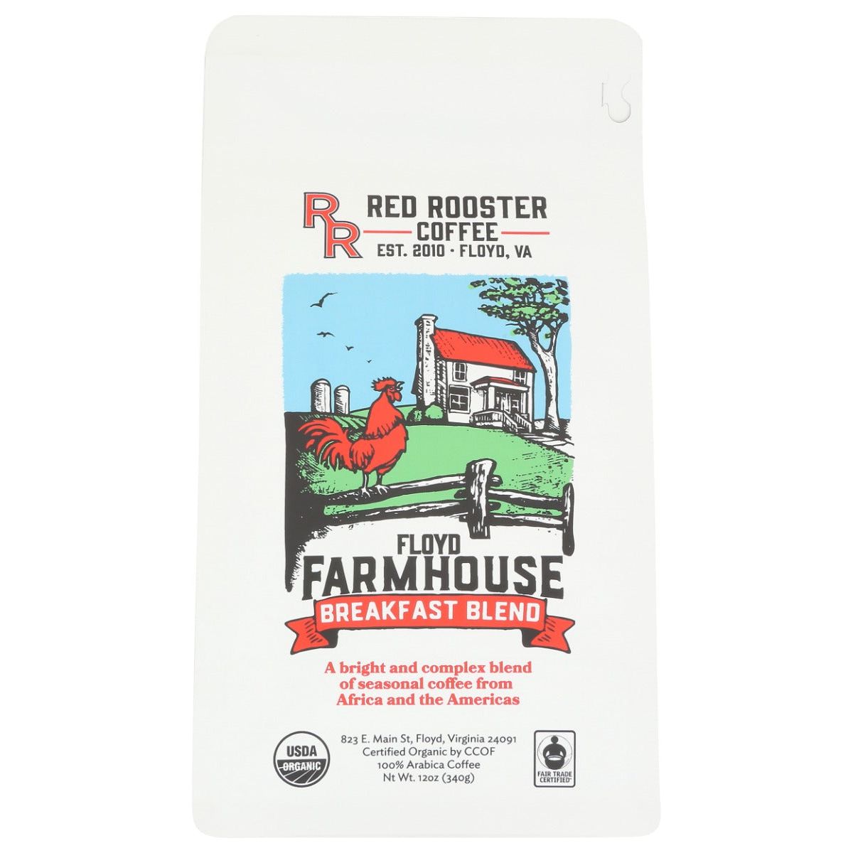 RED ROOSTER COFFEE: Organic Floyd Farmhouse Breakfast Blend Coffee, 12 oz