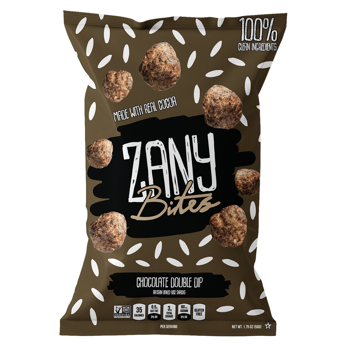 ZANY BITES: Chocolate Double Dip Artisan Baked Rice Snacks, 1.75 oz