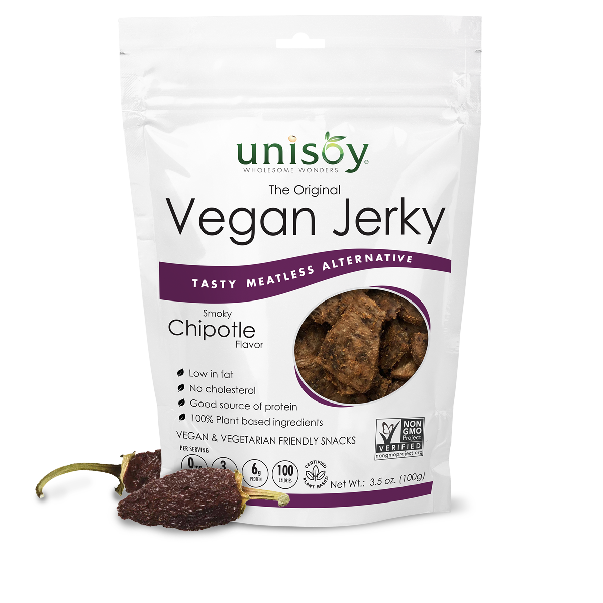 UNISOY: Jerky Vegan Smky Chipotle, 3.5 oz