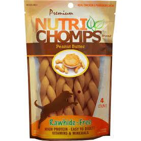 NUTRI CHOMPS: Braid Peanut Butter 6In, 4 ea