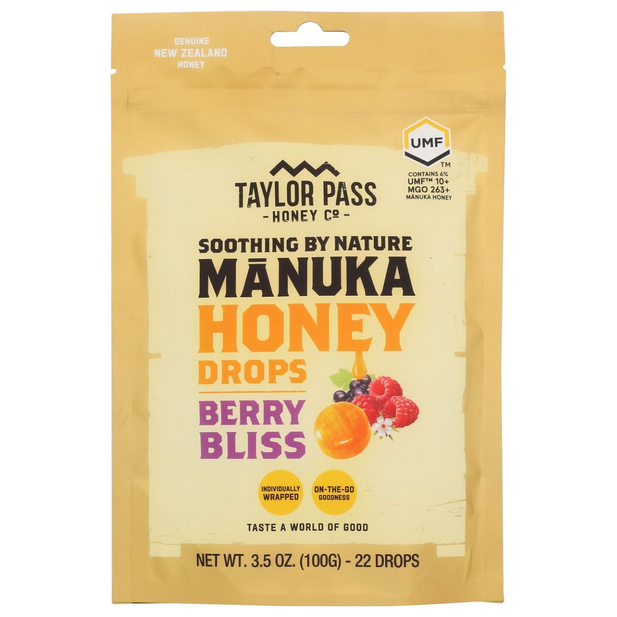 TAYLOR PASS HONEY: Manuka Honey Drops Berry Bliss, 3.52 oz