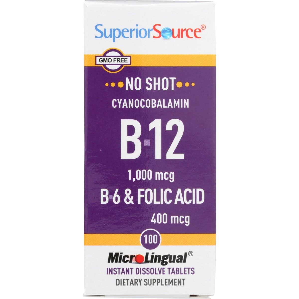 SUPERIOR SOURCE: B12 1000mg B6 and Folic Acid 400mcg, 100 tb