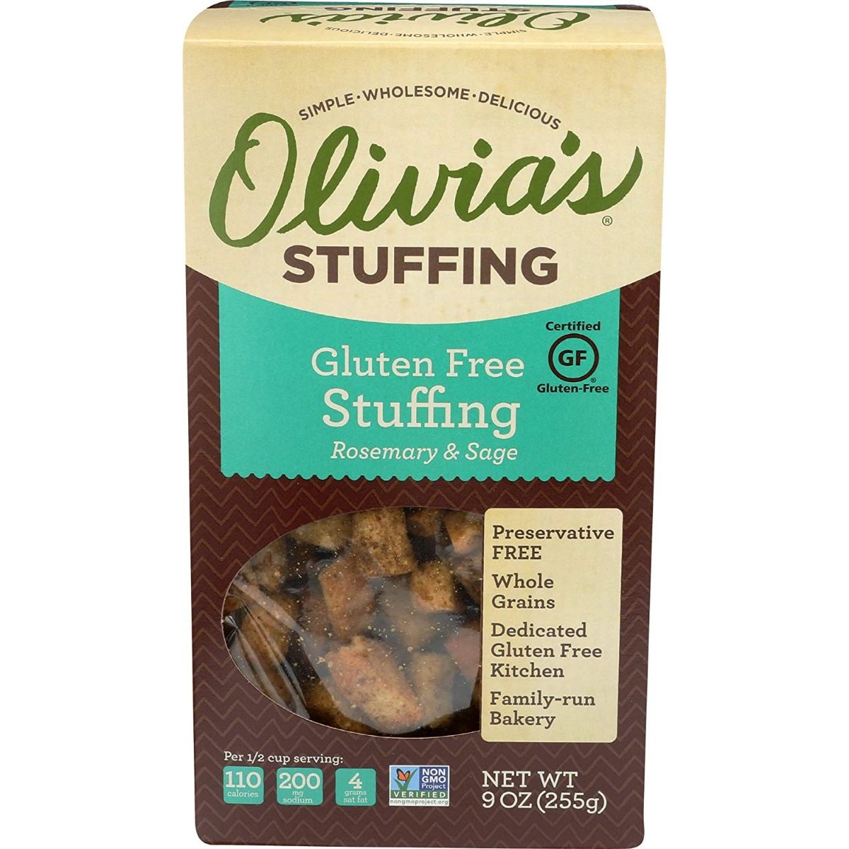OLIVIAS CROUTONS: Gluten Free Rosemary & Sage Stuffing, 9 oz