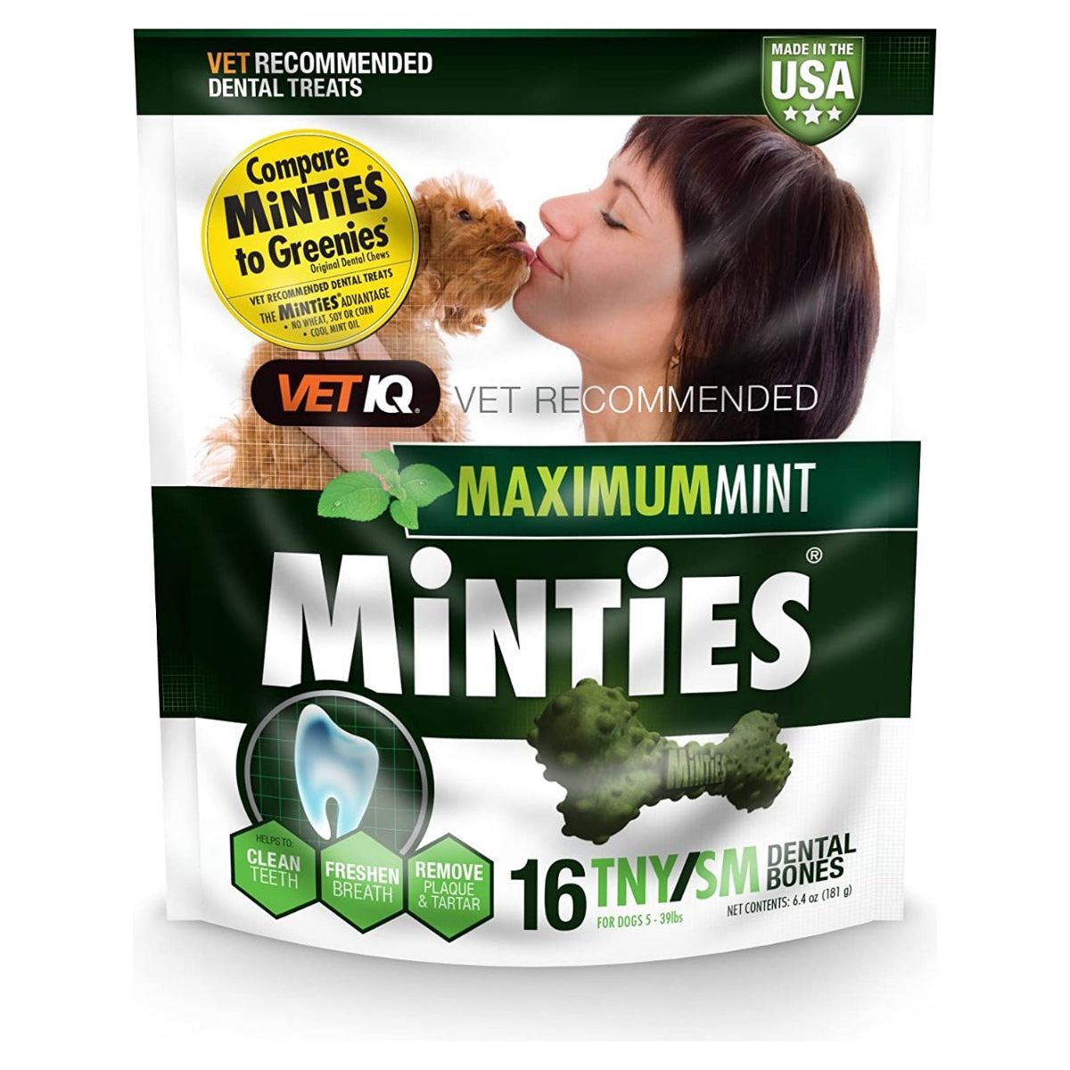 VETIQ: 16 Tiny/Small Minties Dog Dental Bone Treats, 6.4 oz
