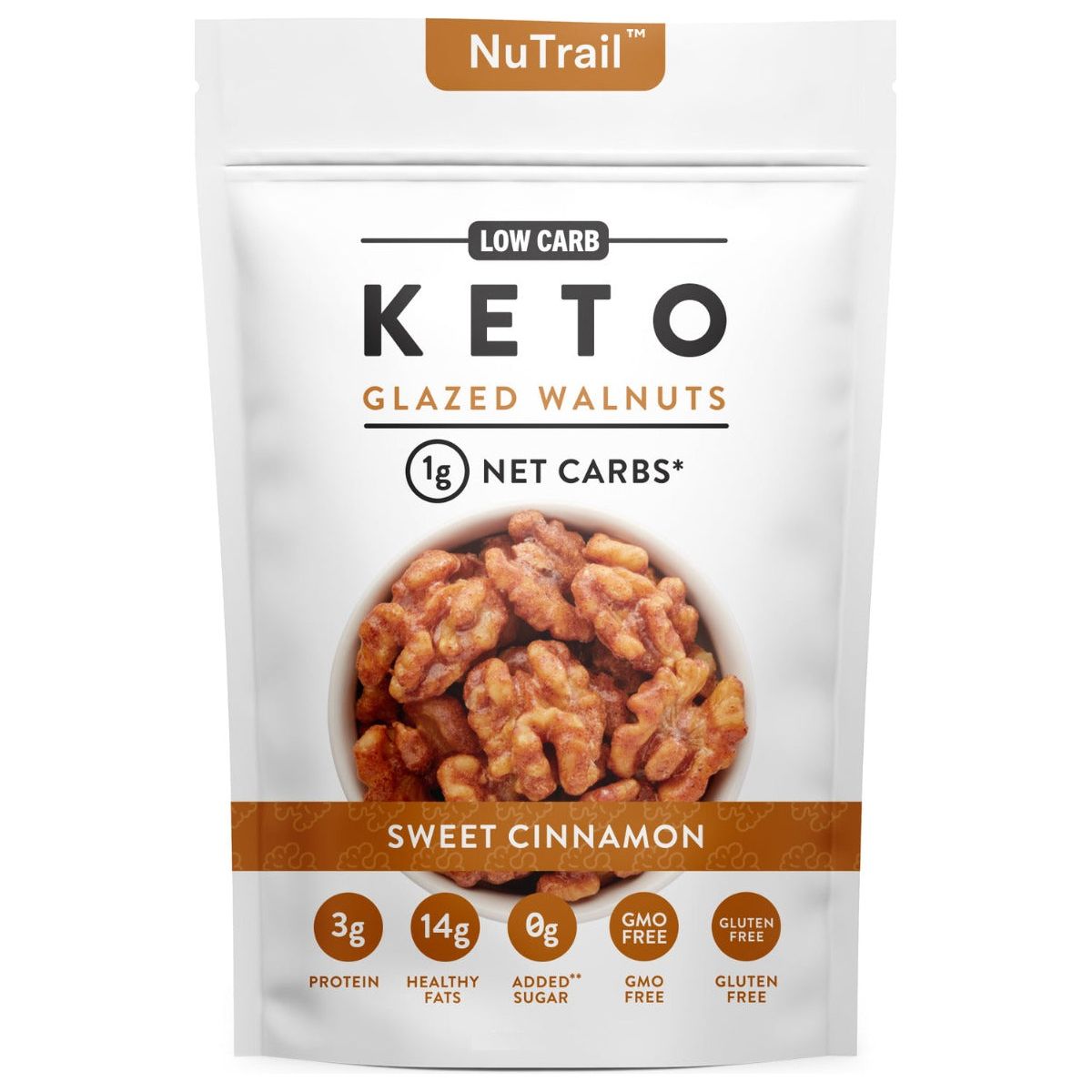 NUTRAIL: Sweet Cinnamon Keto Glazed Walnuts, 4 oz