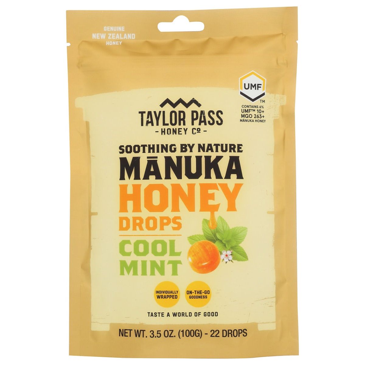 TAYLOR PASS HONEY: Manuka Honey Drops Cool Mint, 3.52 oz
