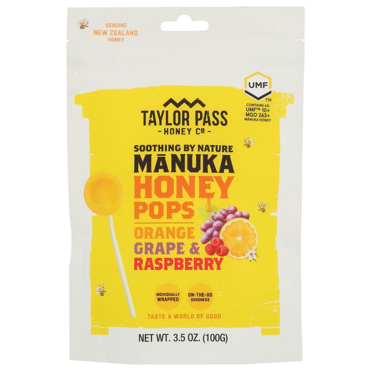 TAYLOR PASS HONEY: Manuka Honey Pops Orange Grape and Raspberry, 3.52 oz
