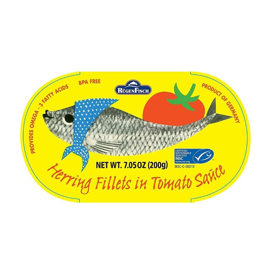 RUGEN FISCH: Herring In Tomato Sauce Tin, 7.05 oz