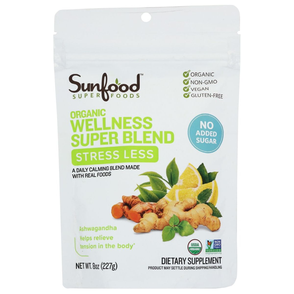 SUNFOOD SUPERFOODS: Wellness Super Blend Stress Less Organic, 8 oz