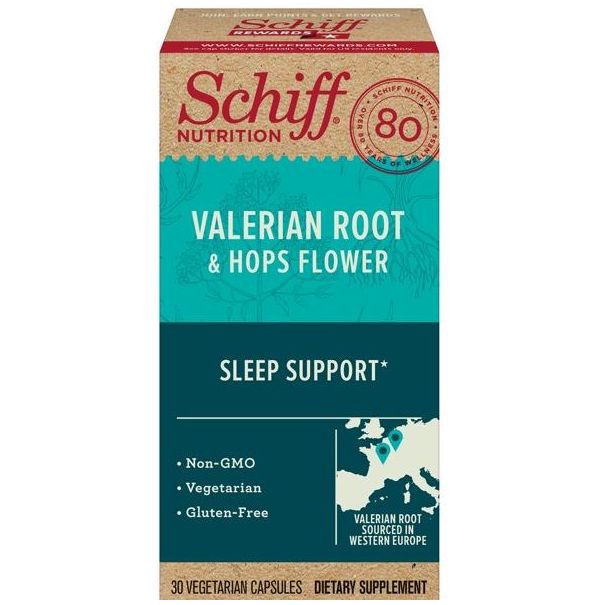 SCHIFF BIO FOODS: Valerian Root and Hops Flower Capsules, 30 cp