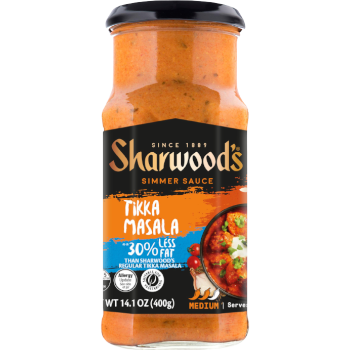 SHARWOODS: Reduced Fat Tikka Masala Simmer Sauce, 400 gm