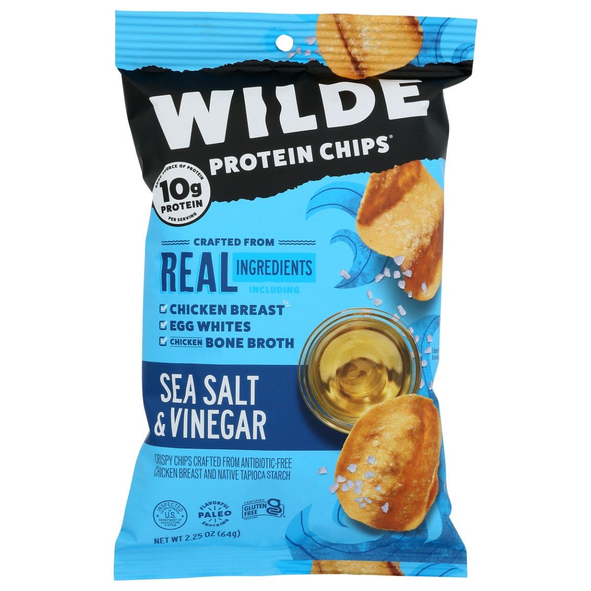 WILDE SNACKS: Sea Salt and Vinegar Protein Chips, 2.25 oz