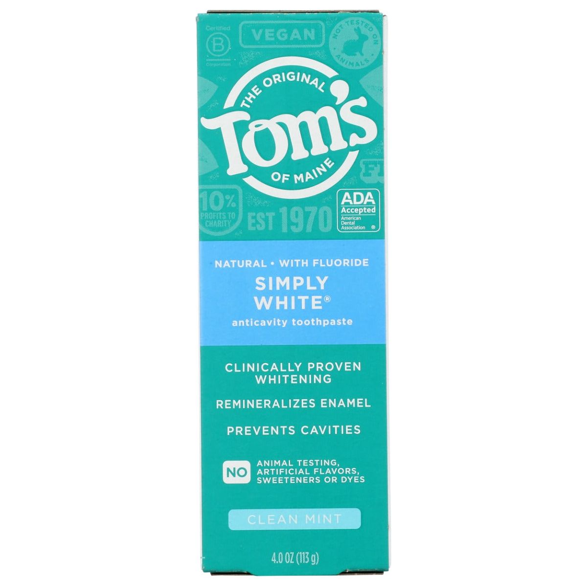 TOMS OF MAINE: Simply White Toothpaste Clean Mint, 4 oz